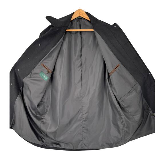 Ralph Lauren Mens Wool Blend Overcoat Size 48L Black Classic Button Front - Picture 3 of 10